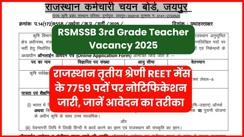 RSMSSB 3rd Grade Teacher Vacancy 2025