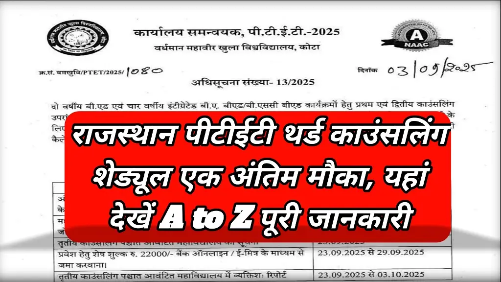 Rajasthan PTET 3rd Counselling 2025